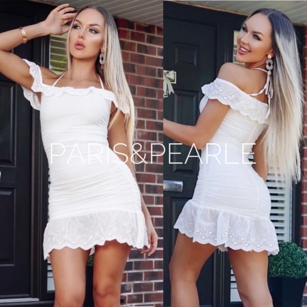 5🌟 Fav Lawson White Lace Detail Ruffle Hem Dress